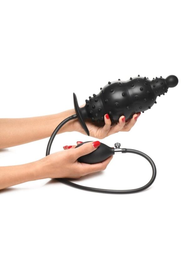 Master Series Ass Puffer Nubbed Inflatable Silicone Anal Plug - Black - Image 4