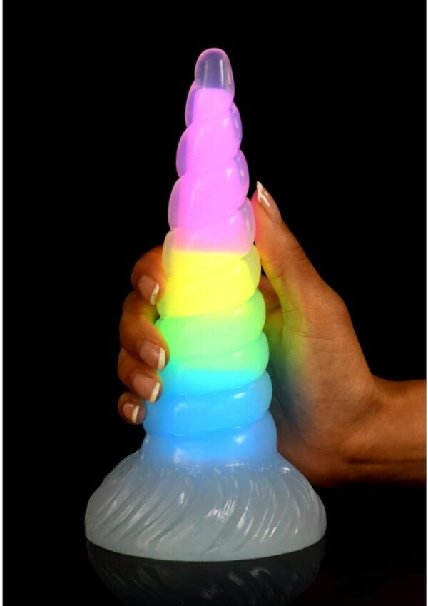 Creature Cocks Uni-Glow Glow-in-the-Dark Silicone Dildo - Rainbow - Image 4