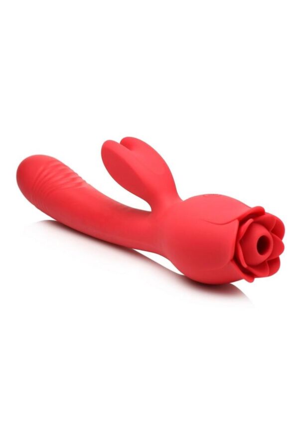 Bloomgasm Blooming Bunny Sucking and Thrusting Silicone Rechargeable Rabbit Vibrator - Red - Image 2