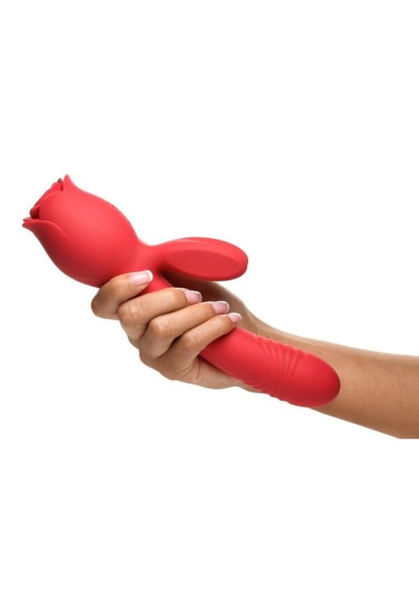 Bloomgasm Blooming Bunny Sucking and Thrusting Silicone Rechargeable Rabbit Vibrator - Red - Image 4