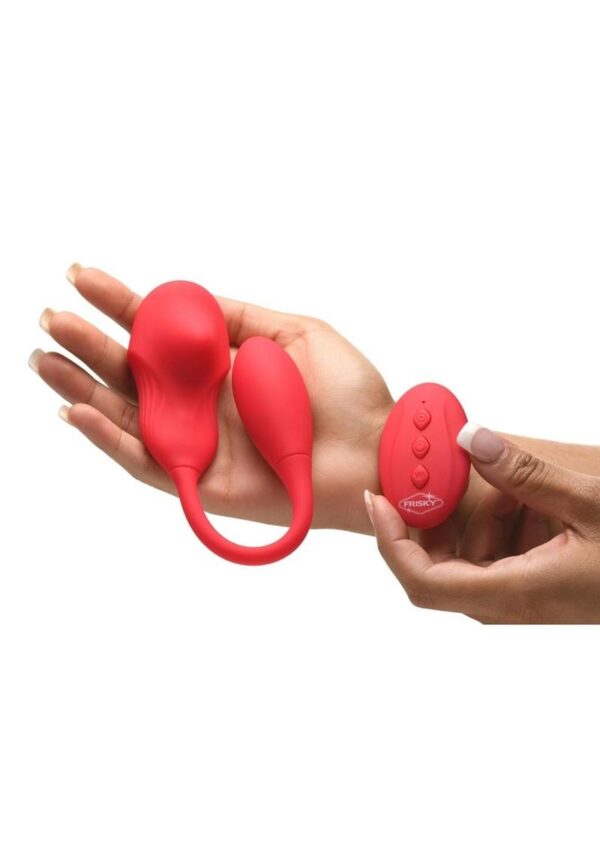 Frisky Double Love Connection Rechargeable Silicone Panty Vibe with Remote Control  - Red - Image 4