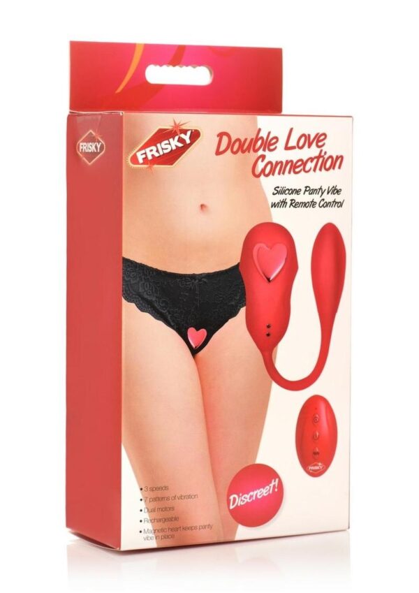 Frisky Double Love Connection Rechargeable Silicone Panty Vibe with Remote Control  - Red