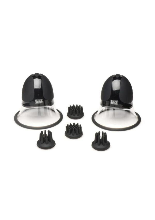 Size Matters 10X Rotating Rechargeable Silicone Nipple Suckers with 4 Attachments - Black/Clear - Image 2