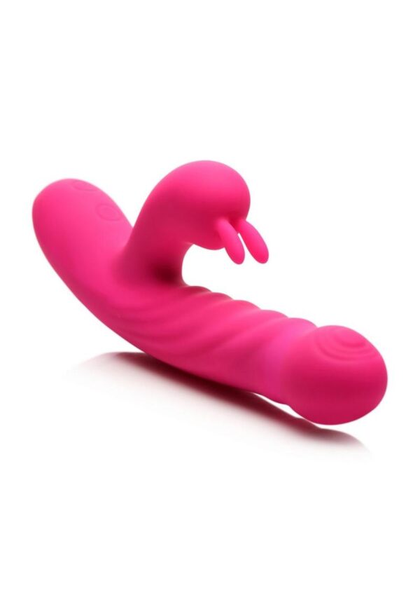 Bang! Thrusting and Vibrating Rechargeable Silicone Rabbit Vibrator - Pink - Image 2