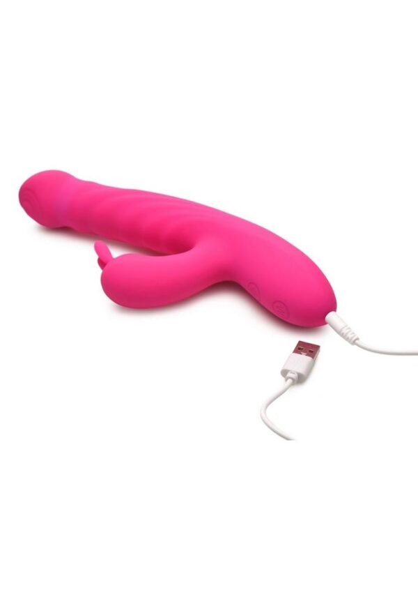 Bang! Thrusting and Vibrating Rechargeable Silicone Rabbit Vibrator - Pink - Image 3