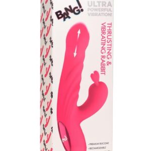 Bang! Thrusting and Vibrating Rechargeable Silicone Rabbit Vibrator - Pink