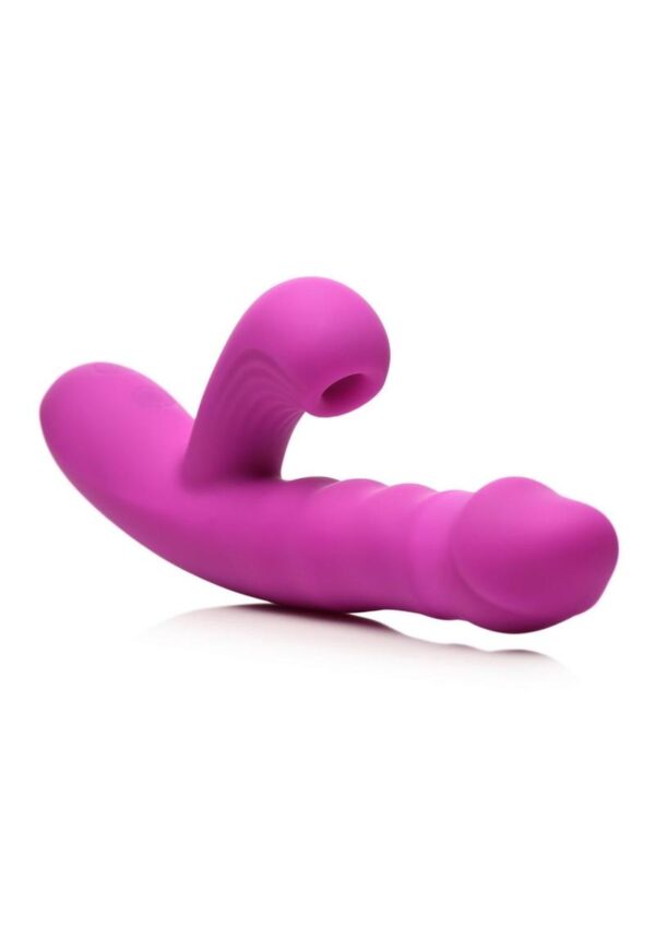 Bang! Thrusting and Sucking Rechargeable Silicone Rabbit Vibrator - Purple - Image 2