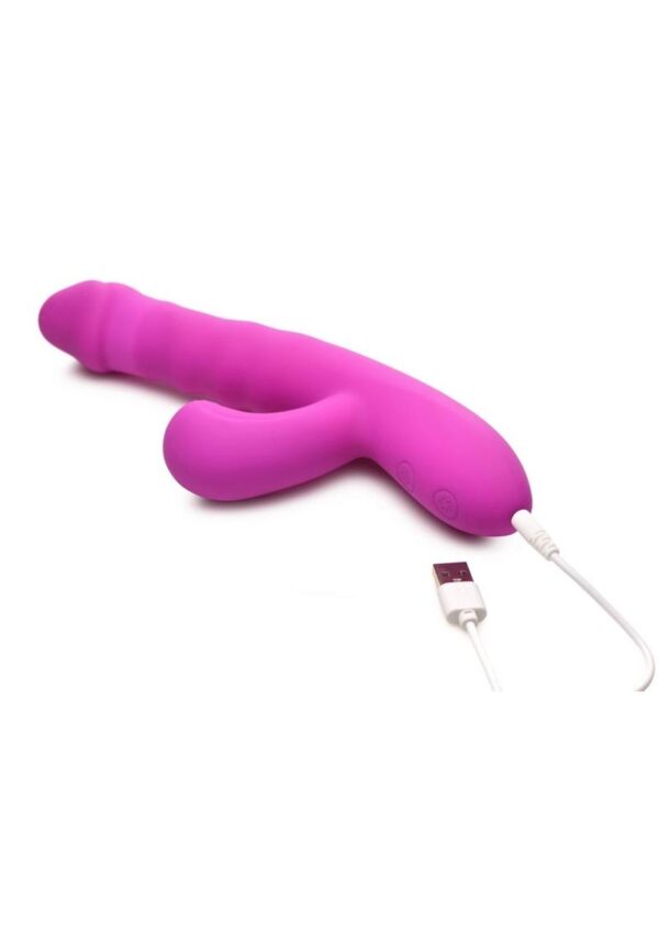 Bang! Thrusting and Sucking Rechargeable Silicone Rabbit Vibrator - Purple - Image 3