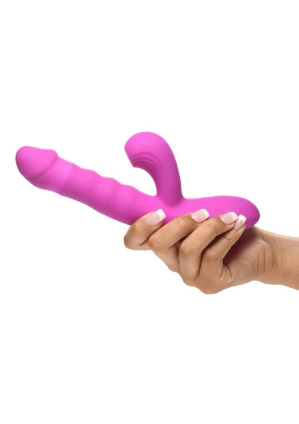 Bang! Thrusting and Sucking Rechargeable Silicone Rabbit Vibrator - Purple - Image 4