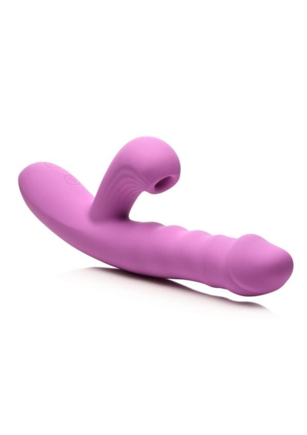 Shegasm + Thrust Wave Thrusting and Sucking Rechargeable Silicone Rabbit Vibrator - Purple - Image 2