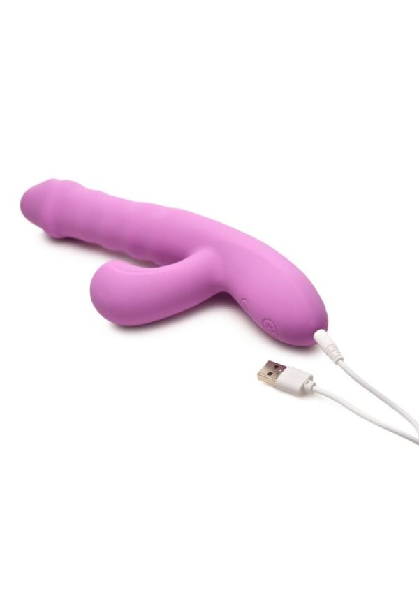 Shegasm + Thrust Wave Thrusting and Sucking Rechargeable Silicone Rabbit Vibrator - Purple - Image 3