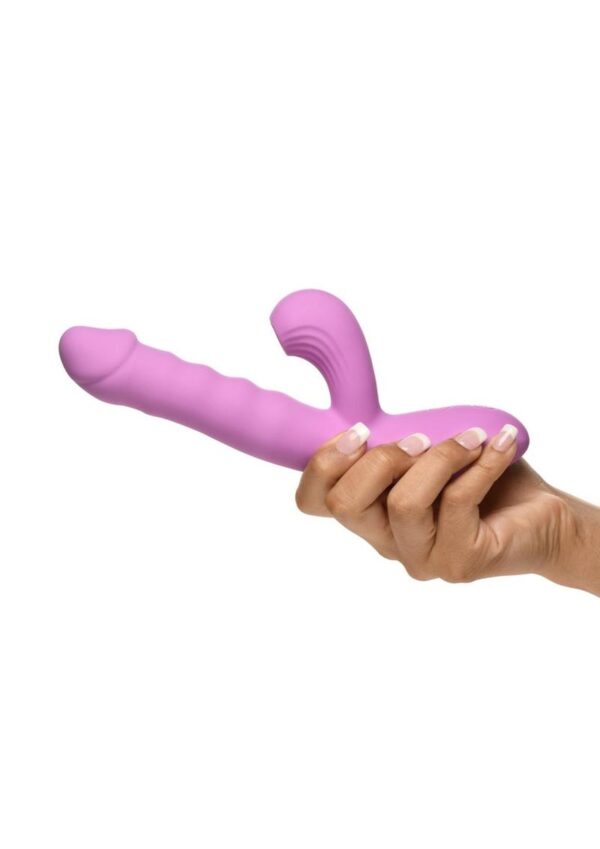 Shegasm + Thrust Wave Thrusting and Sucking Rechargeable Silicone Rabbit Vibrator - Purple - Image 4