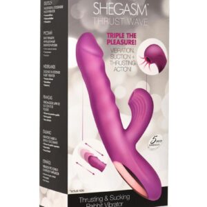 Shegasm + Thrust Wave Thrusting and Sucking Rechargeable Silicone Rabbit Vibrator - Purple