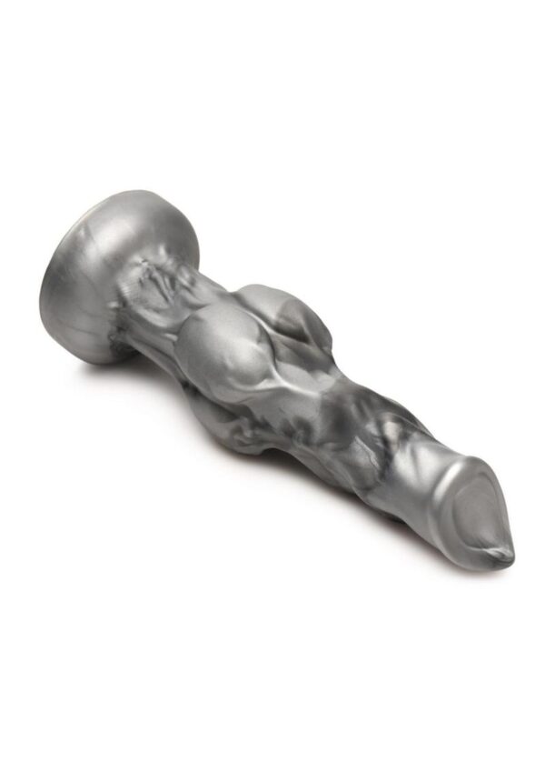 Night Prowler Silicone Dildo - Medium - Silver/Black - Image 2