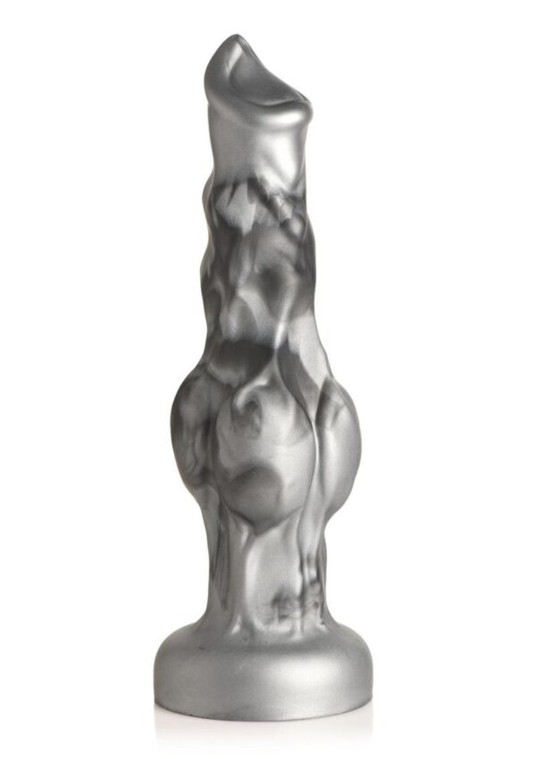 Night Prowler Silicone Dildo - Medium - Silver/Black - Image 3