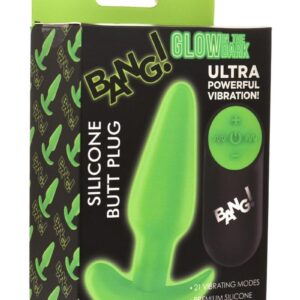 Bang! 21X Glow in The Dark Rechargeable Silicone Butt Plug with Remote Control - Green