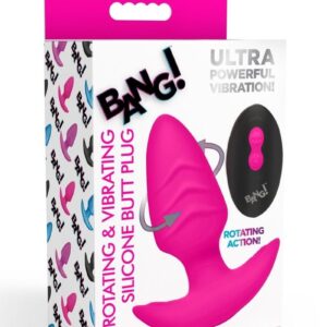 Bang! Rotating Vibrating Rechargeable Silicone Butt Plug with Remote Control - Pink