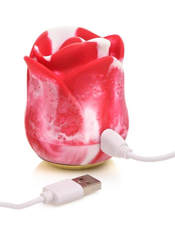Lickgasm Sweet Kiss Kissing and Vibrating Rechargeable Silicone Clitoral Stimulator - Red/White Swirl - Image 4