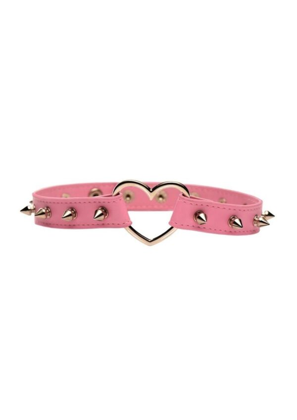Master Series Spiked Heart Choker - Pink - Image 2