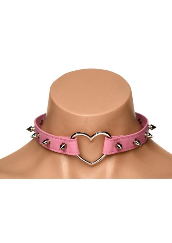 Master Series Spiked Heart Choker - Pink - Image 4