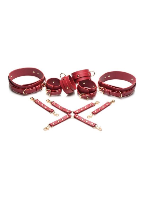 Master Series Crimson Captive Thigh, Wrist, Ankle Hog Tie Restraints - Red - Image 2