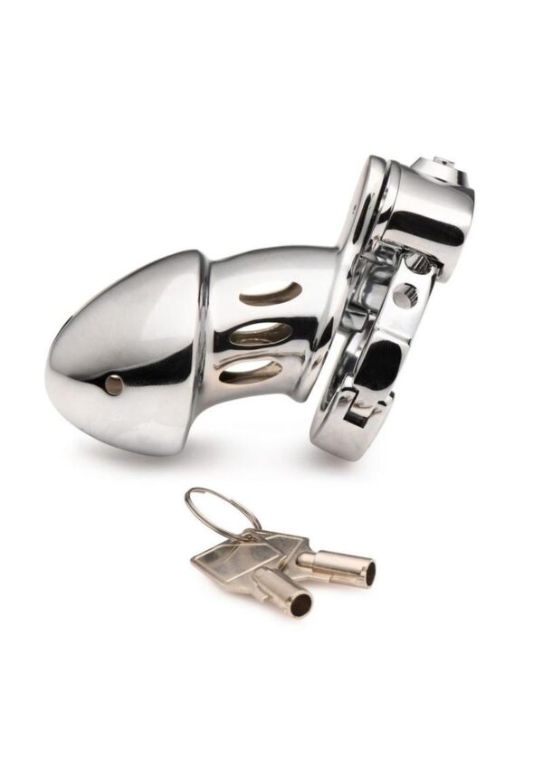 Master Series Cock Cuff Snap-On Chastity Cage - Silver - Image 2