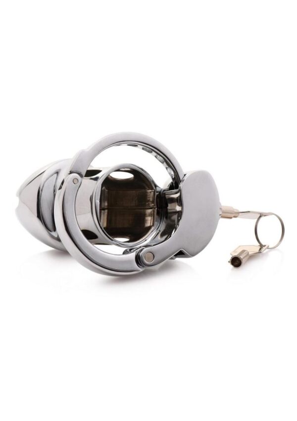 Master Series Cock Cuff Snap-On Chastity Cage - Silver - Image 4
