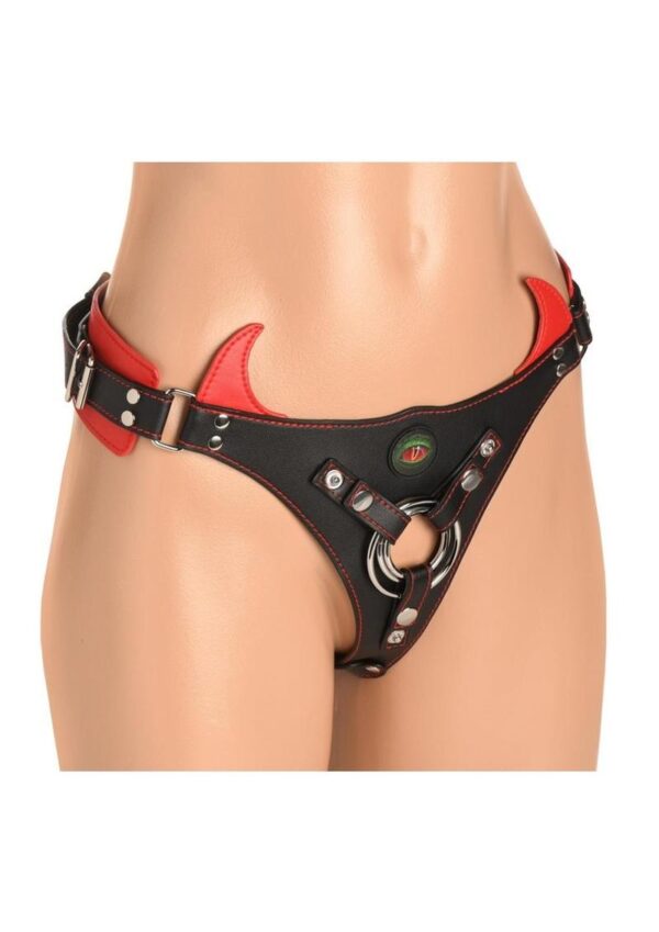 Creature Cocks Horny Devil Strap-On Harness - Red/Black - Image 2