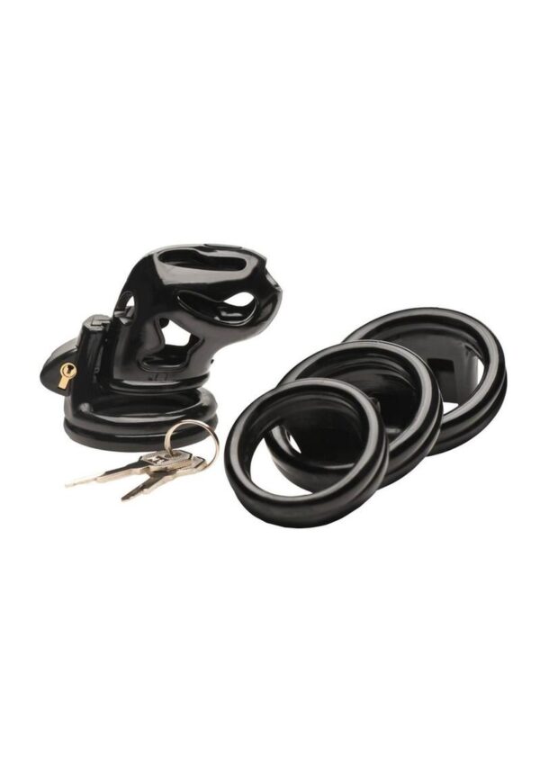 Master Series Hard Stop Double Ring Chastity Cage - Black - Image 3