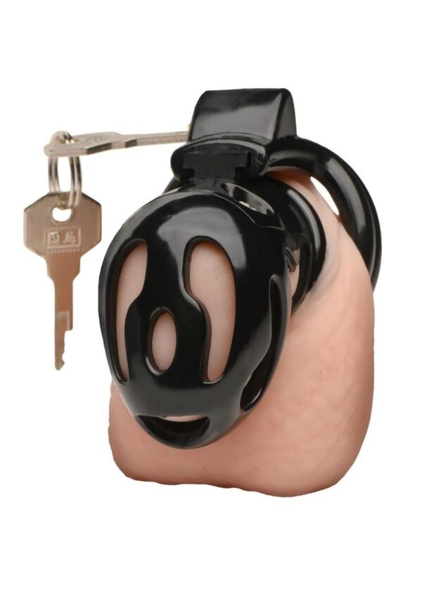 Master Series Hard Stop Double Ring Chastity Cage - Black - Image 4