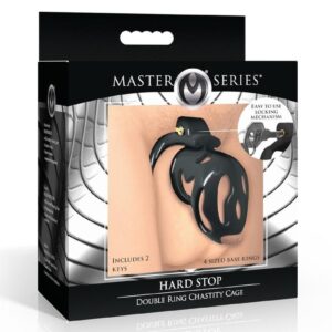 Master Series Hard Stop Double Ring Chastity Cage - Black