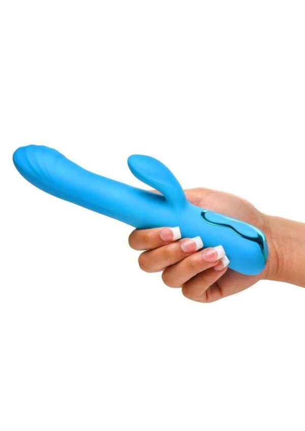 Bang! Rotating Beaded Rechargeable Silicone Rabbit Vibrator - Blue - Image 4