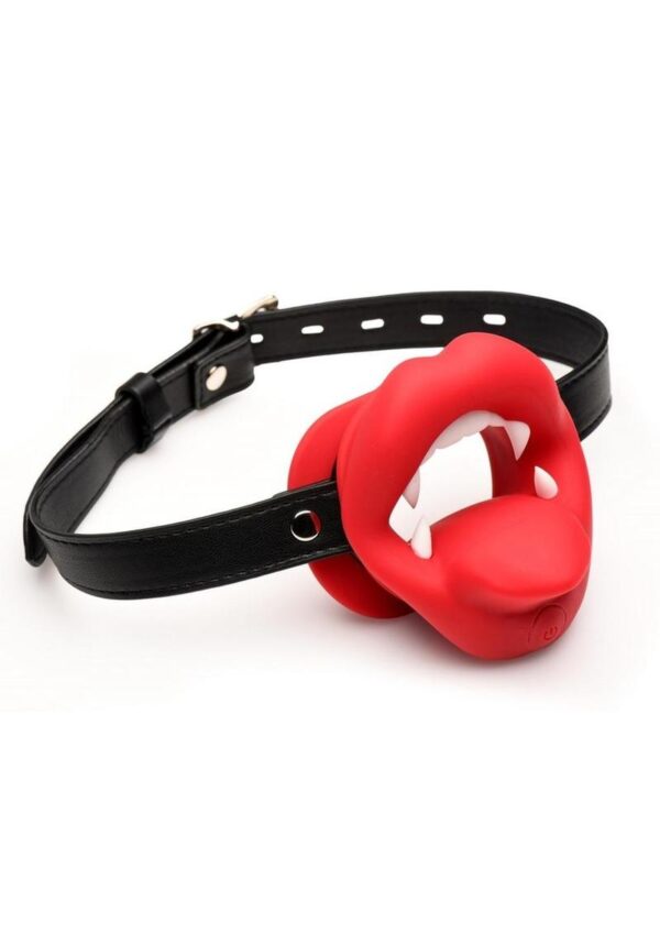 Master Series Vampire Vibrating Rechargeable Silicone Mouth Gag - Red - Image 2