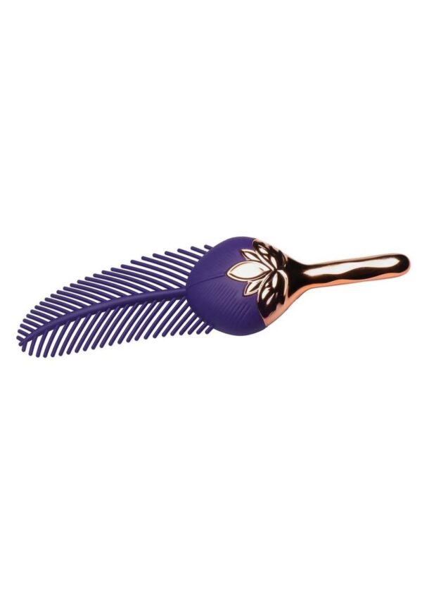 Master Series The Tickler Vibrating Rechargeable Silicone Feather Tickler - Purple/Rose Gold - Image 2