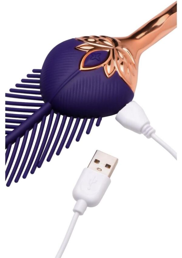 Master Series The Tickler Vibrating Rechargeable Silicone Feather Tickler - Purple/Rose Gold - Image 3