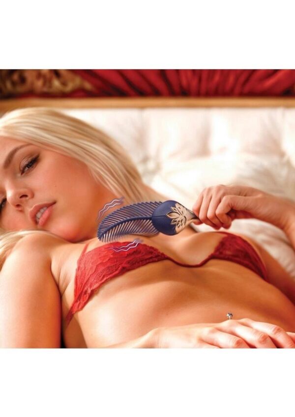 Master Series The Tickler Vibrating Rechargeable Silicone Feather Tickler - Purple/Rose Gold - Image 4