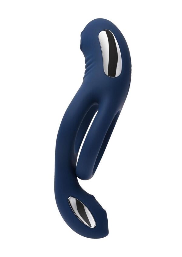 Zero Tolerance Ring Around the Rosy Rechargeable Silicone Double Cock Ring - Blue - Image 3