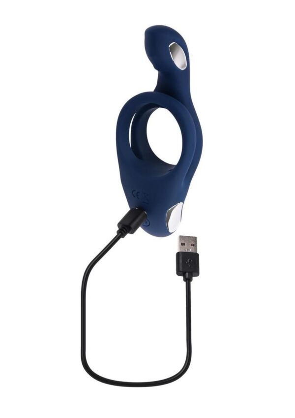 Zero Tolerance Ring Around the Rosy Rechargeable Silicone Double Cock Ring - Blue - Image 4